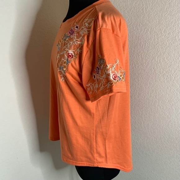 Misslook Orange T-Shirt With Colorful Embroidered Floral Detail Size XL (1153) - Picture 5 of 13